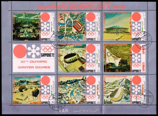 YEMEN ARAB REPUBLIC 1972-Winter Olympic Games, Sapporo 72, Set of 8+1 Label, Used