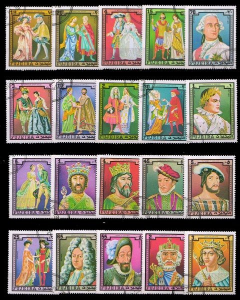 FUJEIRA 1972 - Historical Costumes, France, Set of 20 Stamps, Cancelled