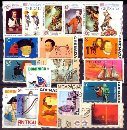 AMERICAN REVOLUTION BICENTENARY 20 Different World Wide Foreign Postage Stamps