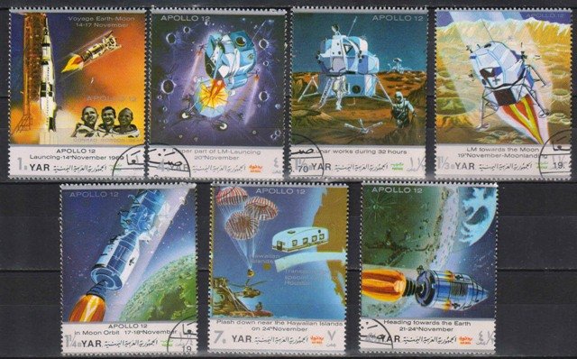 YEMEN ARAB REPUBLIC 1970-Space Moon Mission of "Apollo 12", Complete Set of 7 Stamps, Used