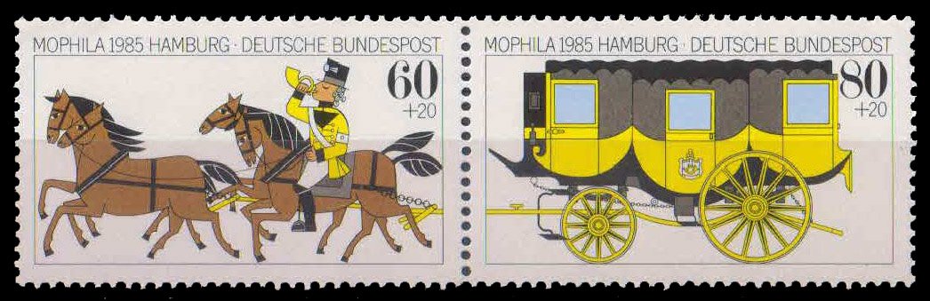 GErmany 1985, Mophila 1985, Stamp Exhibition, Horses & Postilion, Mail Coach, Setenant Pair, MNH, SG 2104 & 2105