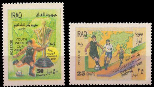 IRAQ 2001-World Map & Footballers, Set of 2, MNH, S.G. 2129-2130