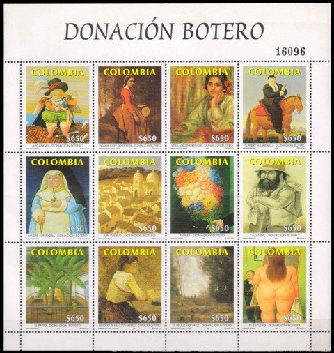 COLOMBIA 2001, Botero Foundation, Bagota, Paintings, Sheet of 12, MNH, S.G. 2220-2231, Cat £ 45-