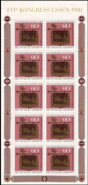 GERMANY WEST 1980-Sheetlet of 10-MNH-Posthouse Sign, Altheim, Saar, Philatelic Federation, S.G. 1943