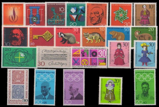 GERMANY WEST 1968-23 Different Thematic Stamps, Olympic Games, Science, Animals Etc.-Mint Never Hinged