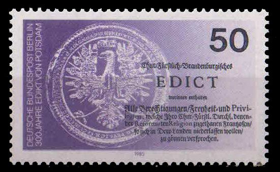 West Berlin 1985, Seal Of Brandenburg, Prussia & Preamble Of Edict, 1 Value, MNH, S.G. B705
