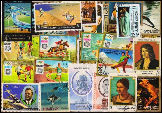 AJMAN STATE-50 All Different Large Thematic Stamps-Ships, Space, Sports, Paintings Etc.
