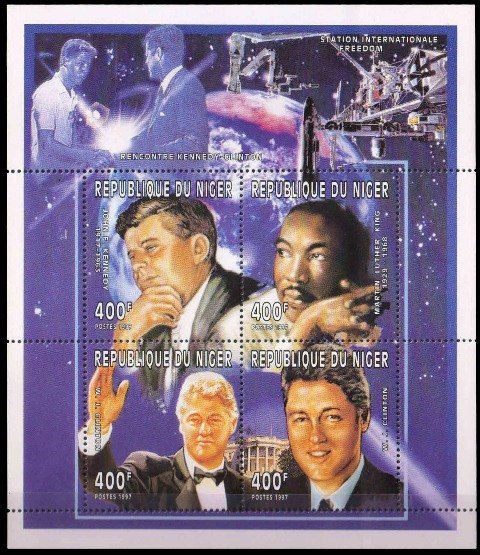 NIGER 1997-John F. Kennedy, Martin Luther King, W.J. Clinton, Sheet of 4, MNH