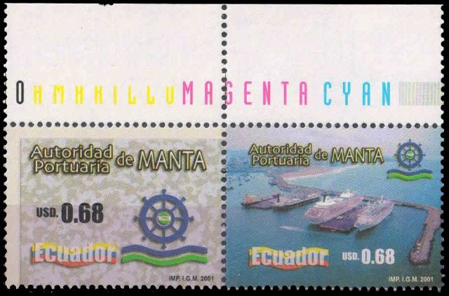 ECUADOR 2001-Manta Harbour Port Authority, Ships, Set of 2, Se-tenant Pair, MNH, Cat £ 13-S.G. 2517-18