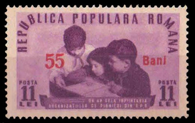 ROMANIA 1952-Children Reading-Surcharged Issue, 1 Value, MNH, Cat £ 11.50-S.G. 2189