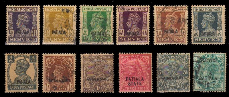PATIALA STATE-12 Different Used-India K.G. VI-Overprint-Convention State
