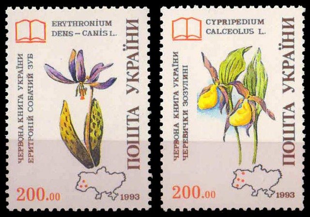 UKRAINE 1994-Orchids-Red Book of Ukraine Plant, Map, Set of 2, MNH, S.G. 84-85