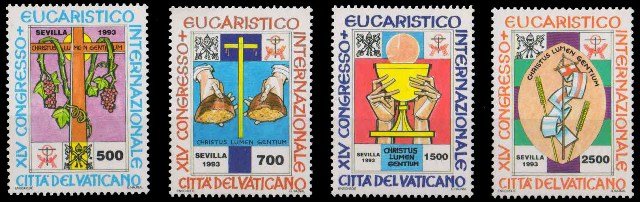 VATICAN CITY 1993-Eucharistic Congress, Cross and Grape Vines, Hands, Set of 4, MNH, S.G. 1041-1044-Cat £ 10-