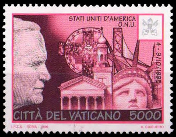 VATICAN CITY 1996-Pope John Paul II, U.S.A. and United Nations Headquarters-1 Value, MNH, Cat � 11-S.G. 1141