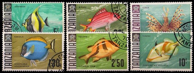 TANZANIA 1967-Fishes-Set of 6-Used, S.G. 151-157