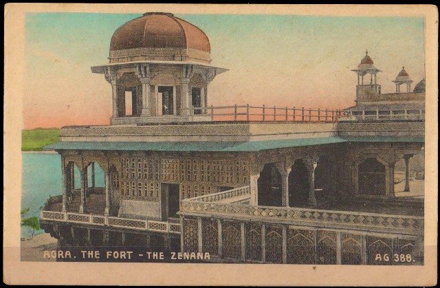 INDIA Old Post Card-The Fort-The ZENANA-Architecture-Multicoloured-Good Condition-Printed in Germany-Pre 1925