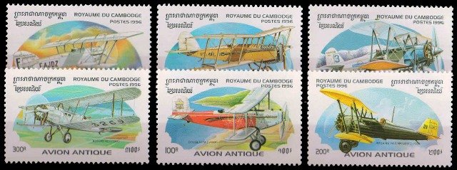 CAMBODIA 1996-Biplanes-Aircrafts-Set of 6-MNH, S.G. 1545-1550-Cat � 8-50