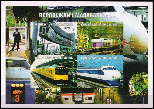 MADAGASKAR 1999-Railway, Locomotive, Trains Imperf Sheet of  4, MNH