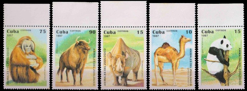 CUBA 1997-200 Animals, Set of 5, Dromedary, Rhinoceros, Panda, Bison, MNH, S.G. 4146-50 