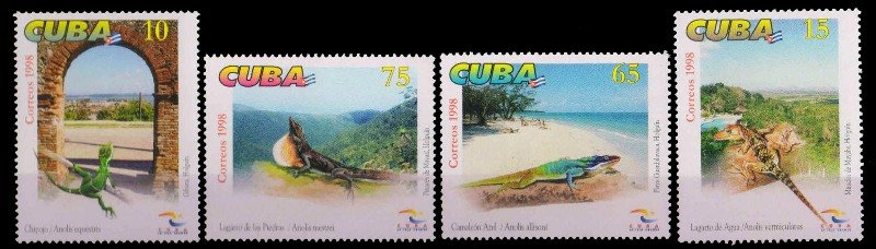 CUBA 1998-Views of Tourism-Beach of Holguin, Set of 4, Lizards, Chameleon, MNH, S.G. 4292-95, Cat � 6.40-