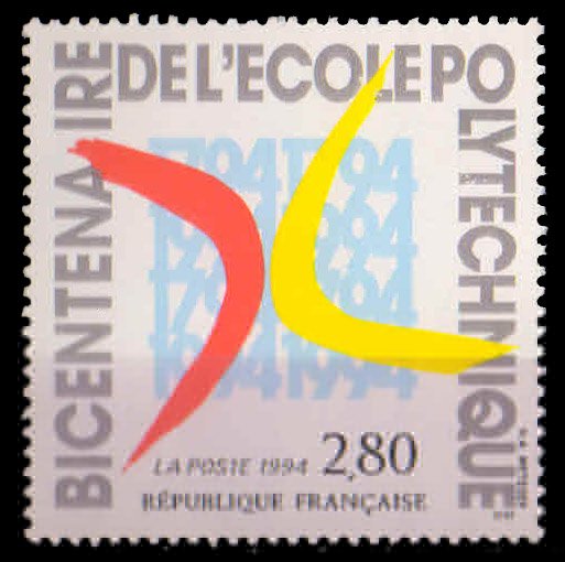 FRANCE 1994-Bicent. of Polytechnic Institute, Paris, Emblem, 1 Value, MNH, S.G. 3187