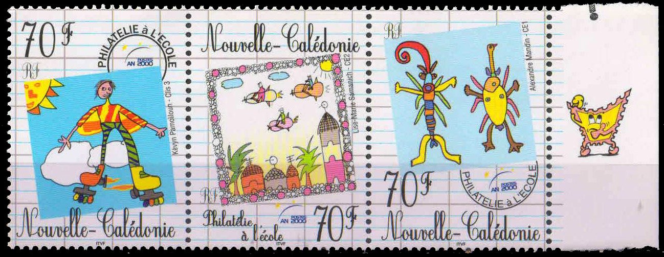 New Caledonia 2000,"Philately At School", Set Of 3, Children's Paintings, MNH, S.G. 1219-21