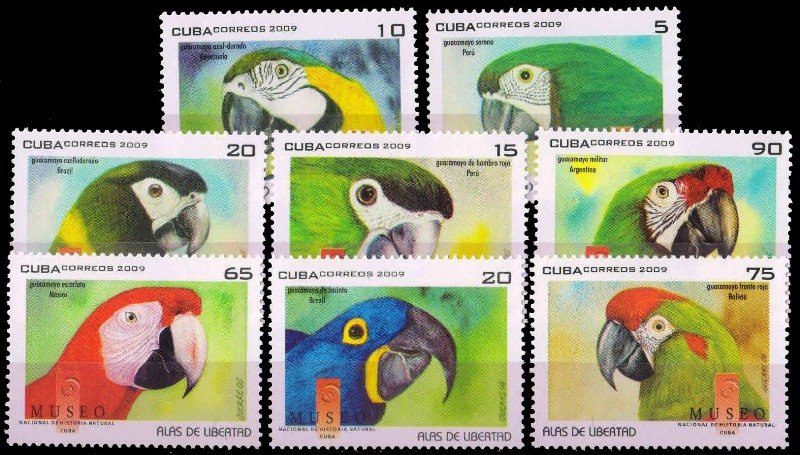 CUBA 2009-National Natural History Museum, Birds, Set of 8, Macaw, MNH, S.G. 5402-5409