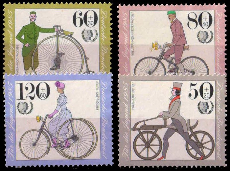 GERMANY WEST 1985-Cycle, Bicycle, Youth Year, Set of 4, Mint Gum Wash-S.G. 2092-2095-Cat £ 9-