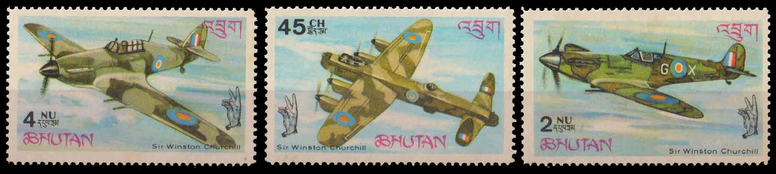 BHUTAN 1967-Churchill & Battle of Britain, Aircraft-Set of 3, MNH, S.G. 137-139-Cat £ 2.60-
