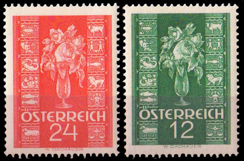 Austria 1937-Christmas Greeting-Signs of the Zodiac-Set of 2, MNH, S.G. 824-825