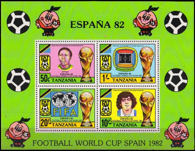 TANZANIA 1982-World Cup Football-F.I.F.A-Mara dona-Sheet of 4, MNH, Cat � 8-S.G. MS 350