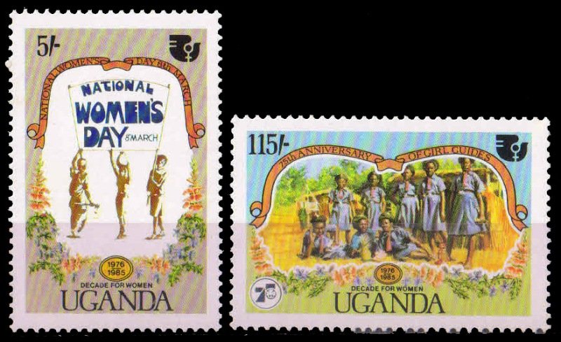 UGANDA 1985-Dccade for Women, Girl Guides-Set of 2, MNH, S.G. 490-491