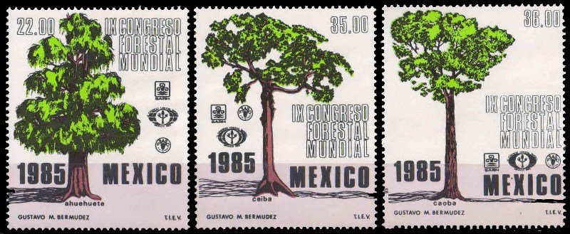 MEXICO 1985-World Forestry Congress, Trees, Set of 3, MNH-S.G. 1747-1749