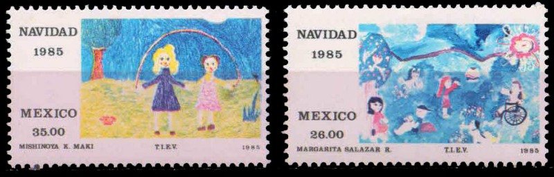 MEXICO 1985-Christmas, Children Paintings, Set of 2, MNH, S.G. 1769-1770