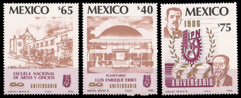 MEXICO 1986-National Polytechnic Institute-Education, Set of 3, MNH, S.G. 1788-1790