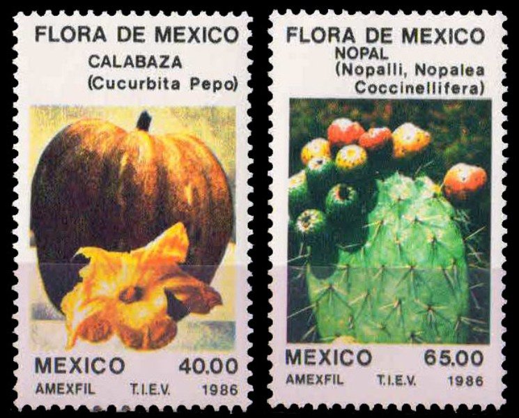 MEXICO 1986-Flower-Caictus, Set of 2-MNH, S.G. 1791-92