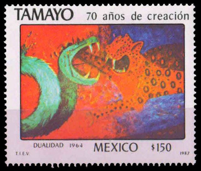 MEXICO 1987 - Tiger and Dragon Painting, Rufino Tamayo Painter, 1 Value, MNH, S.G. 1865