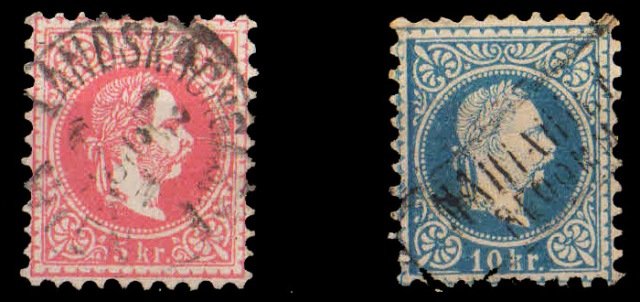 AUSTRIA 1867 - 2 Different Used Old Stamps, S.G. 62 & 63