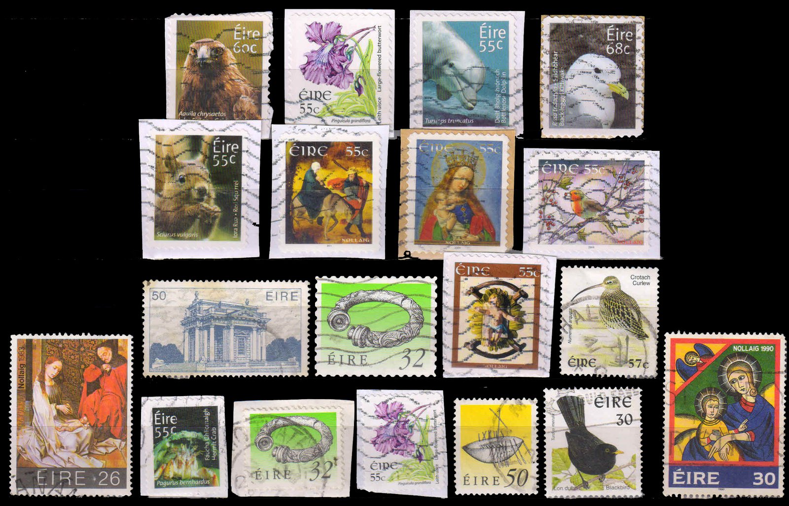 IRELAND-20 Different Used Postage Stamps, Large & Small