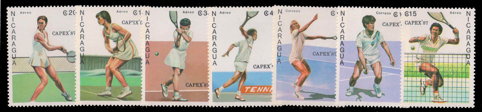 NICARAGUA 1987-CAPEX-87 Stamp Exhibition, Tennis Players-7 Value, MNH, S.G. 2870-76