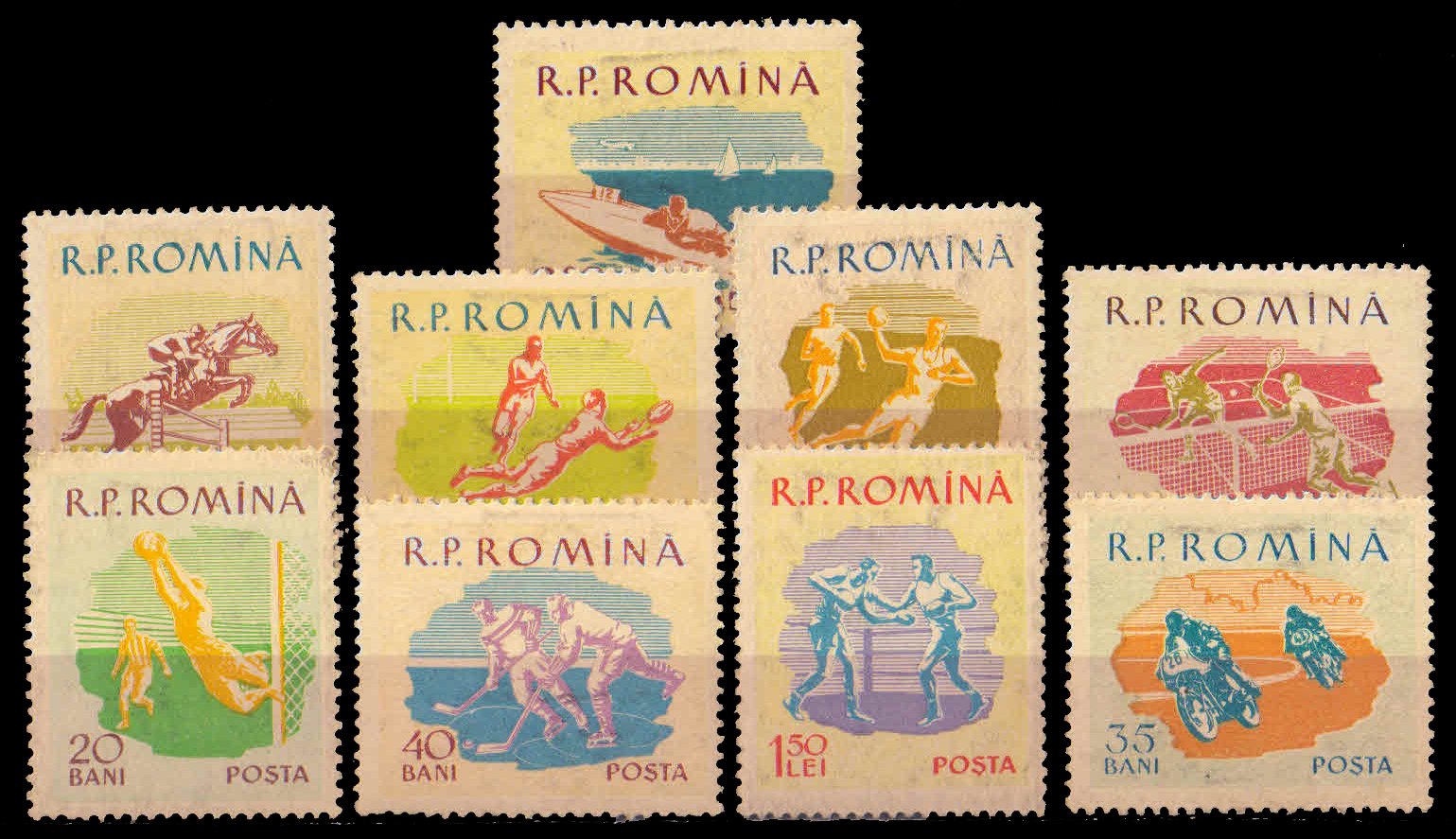 ROMANIA 1959-International Sports Football, Hockey, Boxing, Tennis, Set of 9, S.G. 2671 to 2679-Mint Hinged, Cat � 18-