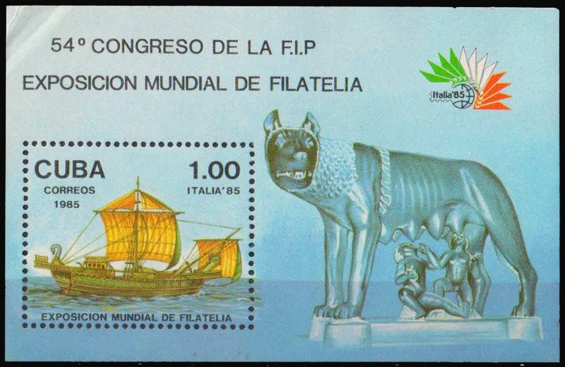 CUBA 1985-Roman Congo Ship, Italia 85 Int Stamp Exhibition, M/S, MNH, S.G. 3119, Cat � 4.25-