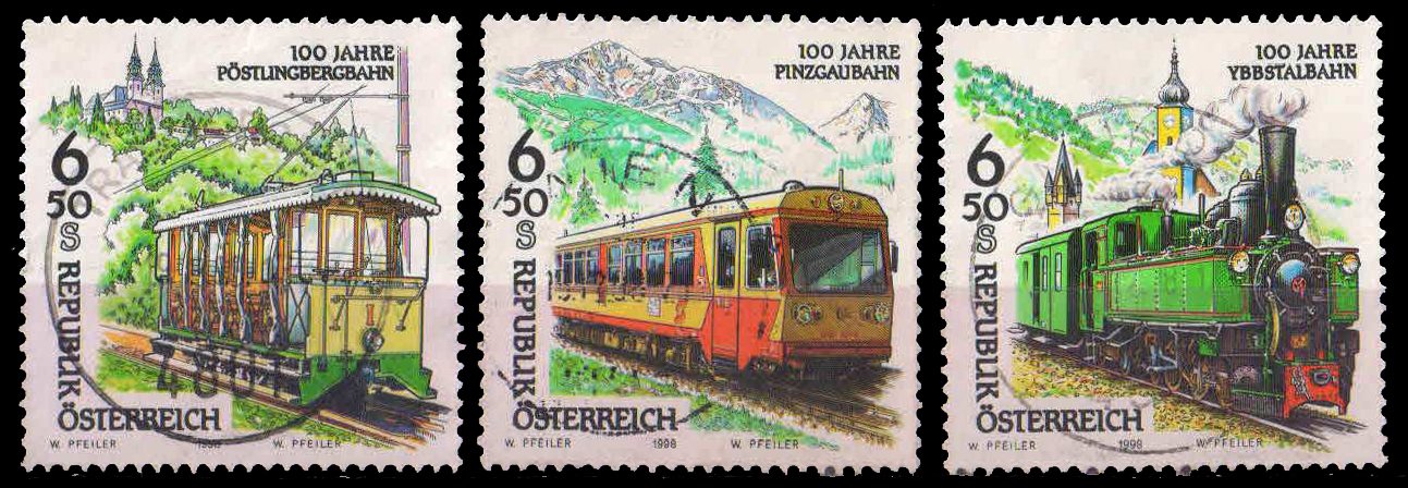 AUSTRIA 1998 - Railway Locomotive, Set of 3, Used, S.G. 2505, 2510, 2513, Cat £ 5.70