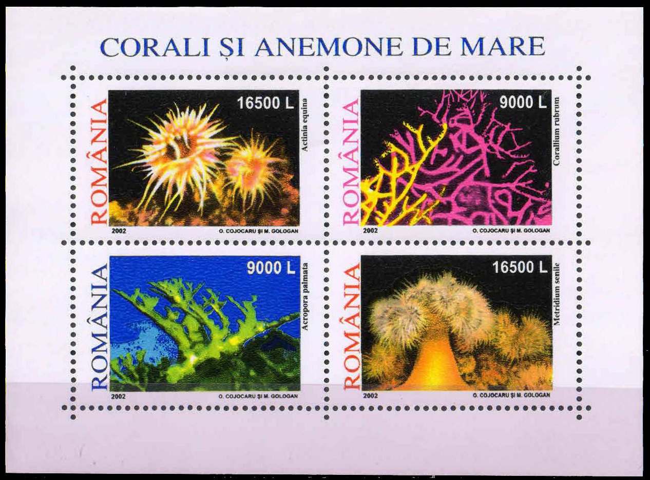 ROMANIA 2002, Red Corals & Sea Anemones, Sheet of 4, MNH, Cat � 6.50-S.G. MS 6260