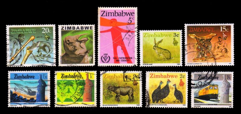 ZIMBABWE - 10 Different Used, Thematic Stamps, Large and Small Stamps