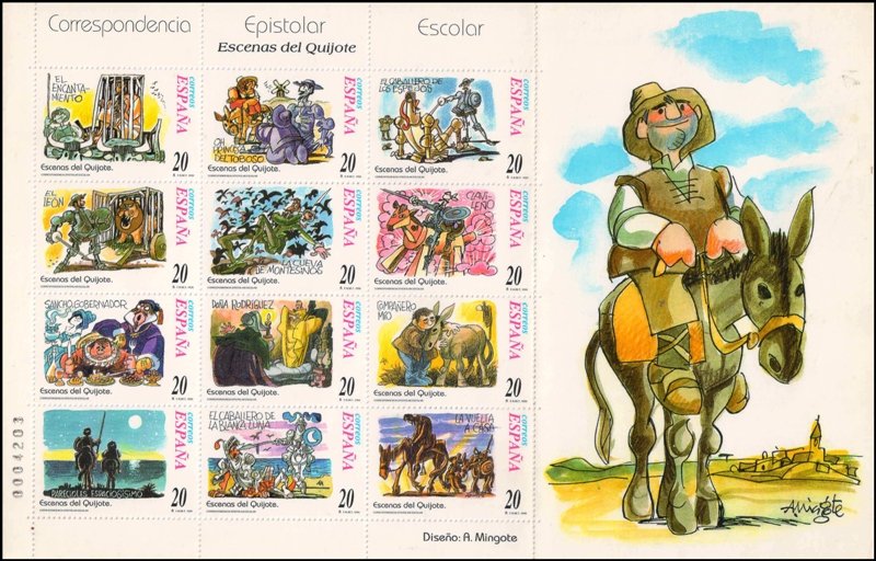 SPAIN 1998-School Correspondence Programme Scene from "Don Quixote" Sheet of 12, MNH, S.G. 3506-3516