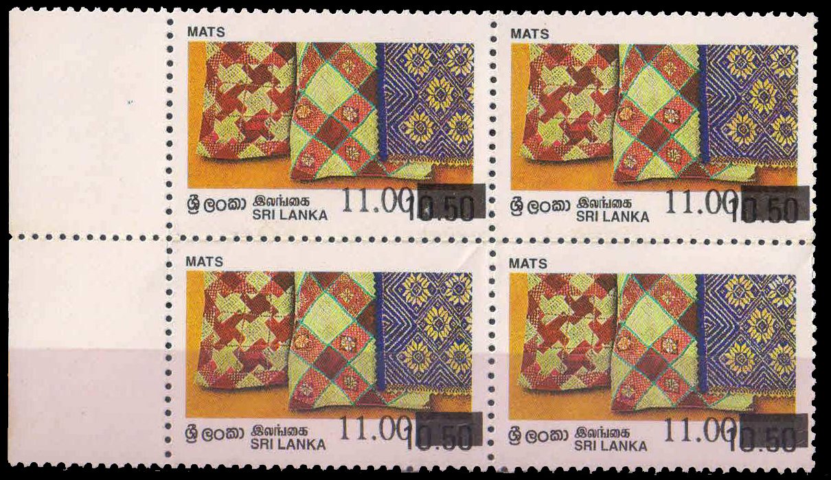 SRI LANKA 1997-Traditional Handicraft, MATS-Surcharged issues, 11 Rs. on 10.50, MNH, Block of 4, S.G. 1356-Cat £ 6 x4