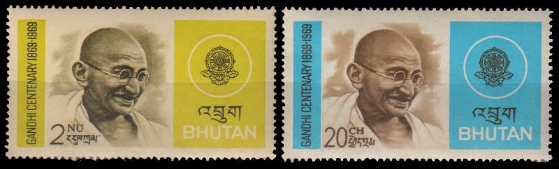 BHUTAN 1969-Mahatma Gandhi, Set of 2, MNH