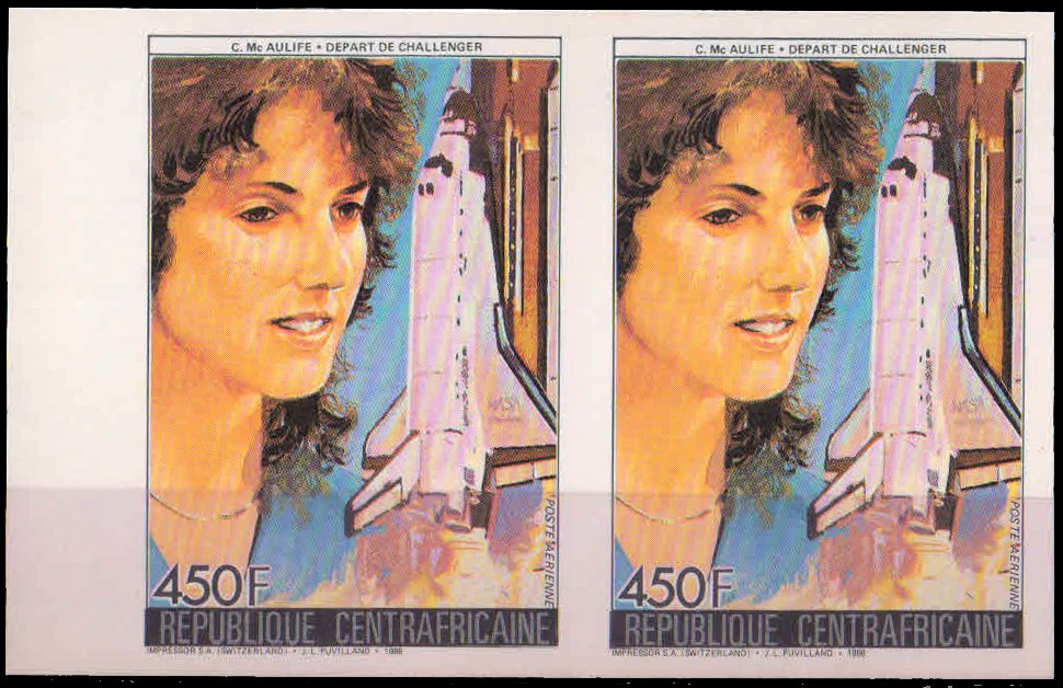 CENTRAL AFRICAN REP. 1986, Crista Mac Aulife and Space Shuttle Lifting Off, Imperf Pair, MNH, S.G. 1226