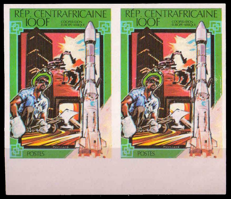 CENTRAL AFRICAN REP. 1980-Building Construction & Rocket, Imperf Pair, Mint